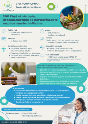 CQP Phytothérapie Aromathérapie Herboristerie
